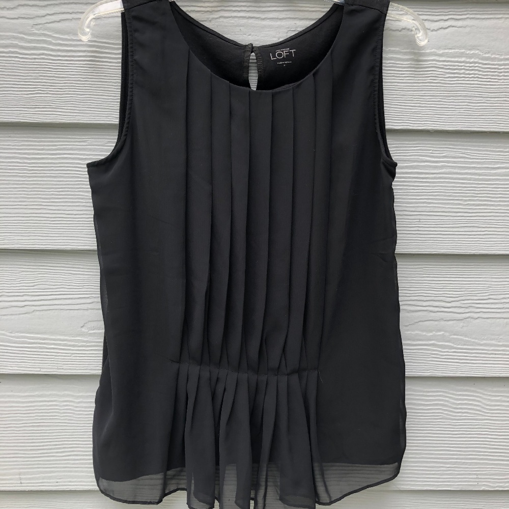 Ann Taylor Loft Black Pleated Front Blouse Medium